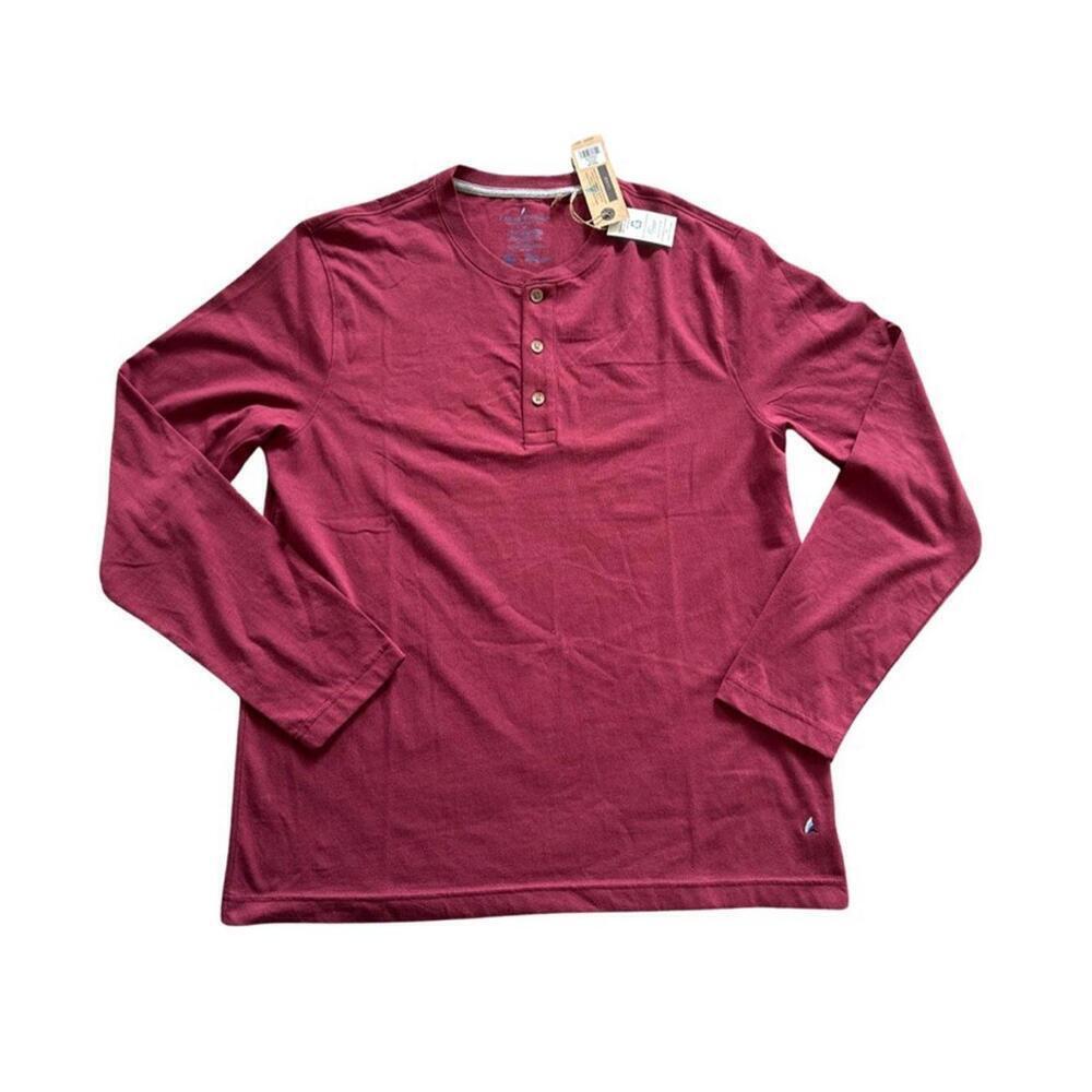 Tailor Vintage Men’s Henley L/S Shirt Button Maroon Burgundy NWT NEW - Sz MEDIUM